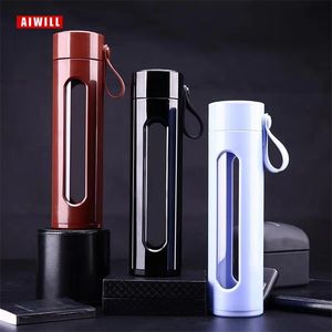 AIWILL Glass Water Bottle Portable double cup lid creative filter office men women heat vehicle 500ml 211122