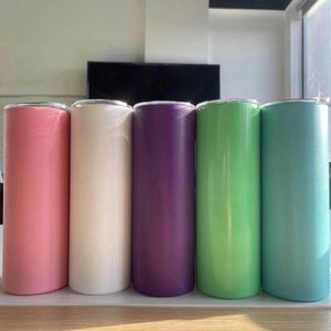 Sublimation Luminous 20oz Straight Tumblers Light in the Dark Heat Transfer Print Cup Stainlee Steel Tumbler White Blue Green LLA605