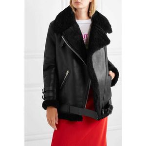 Kvinnors äkta läder Naturligt får Shearling Fur Coat Vinter 100 % fårskinnsrock Kvinnlig Bomber varma pälsläderjackor F664 211011