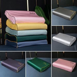 Caso de travesseiro de alta qualidade cor pura Algodão Long-Staple Natural Látex Pillowcase Engrossado Proteção de Neck Protection Brochade Bordado