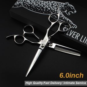 Forbici per capelli 6 Argento 440C Custodia Taglio JaGua Diradamento Barbiere Barbearia Profissional Acessorios Tigeras