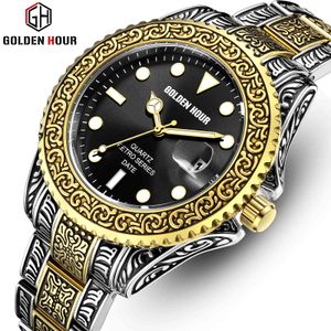 Men Watch GOLDENHOUR Luxury Brand Big Dial Sport Mens Watches Stainless Steel Waterproof Retro Quartz Clock Relogio Masculino 210517