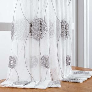 Embroidered Tulle Curtain Window for Living Room Bedroom Modern Floral Sheer Curtain for Kitchen Window Screening Voile Drapes 210712