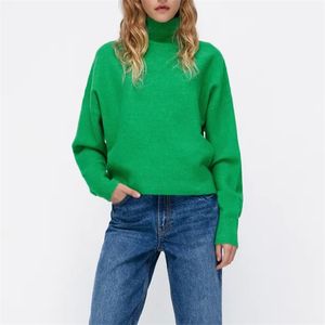 Za kobiety sweter sweter jesień moda prosta pół wysokiej szyi bawełniana ciepła ulica dorywczo 210922