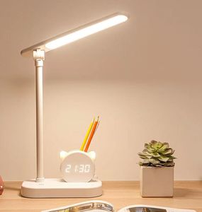 Creative Pen Holder Desk med Klocka Ögonskydd Student sovsal Studie Bedside Stor kapacitet Super Long Endurany Lamp