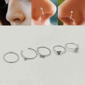 925 Sterling Silver Mixed Design Hoop Nose Ring Septum Lip Rings Helix Conch Cellilage Body Piercing Smycken 20st / Pack