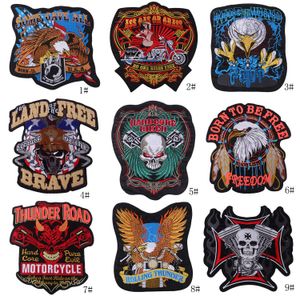 Broderi Cartoon Cool Harley Skull Head Patch Fabric Anpassad Sy på lokomotiv Motorcykel Letters Klistermärke Storlek Patchwork Appliques för Klädpåse Ryggsäck