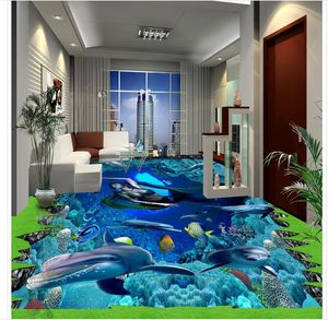 Wallpapers Ocean Dolphin 3D Wallpaper Floor For Living Room Custom Po Self-adhesive PVC Waterproof