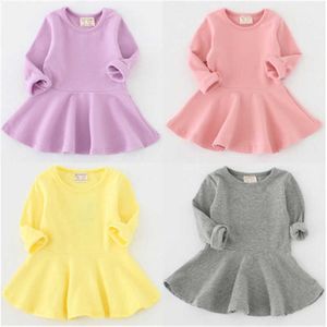 Moda Nowy Baby Girls Dress Solid Color Długim Rękawem Dzieci Księżniczka Sukienka Noworodka Toddler Casual Kids Vestido Odzież q0716