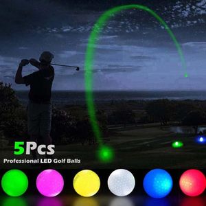 Palline da golf professionali da 5 pezzi, palline notturne luminose a LED, pratica di allenamento con bagliore riutilizzabile e di lunga durata