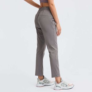 L-110 Kvinnor Yoga Outfits Byxor Lossa Straight-Leg Outfit Drawcord Elastisk Midja med Pocket Drape Sport och fritid Joggare Sweat-Wicking för