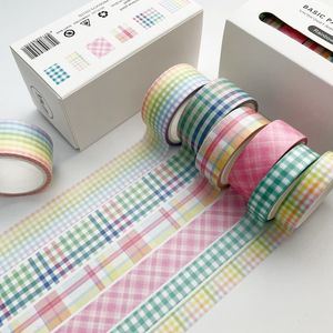 6st Basic Pattern Washi Tape Set Rainbow Plaid Stripe Texture 20mm 15mm Adhesive Masking Tape Decoration Stickers Art A6019