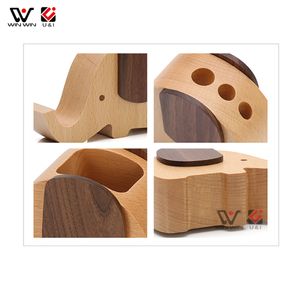 2021 Novo Design Criatividade Bonito Dos Desenhos Animados Elefante De Madeira Telefone Telefone Office Appliances Caneta Caixa De Armazenamento Decoração De Desktop Wood Crafts