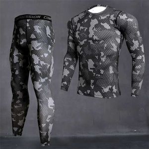 Biancheria intima termica da uomo Camouflage Set mutandoni invernali Biancheria intima termica Strato di base Uomo Sport Compressione Camicie a maniche lunghe 211108