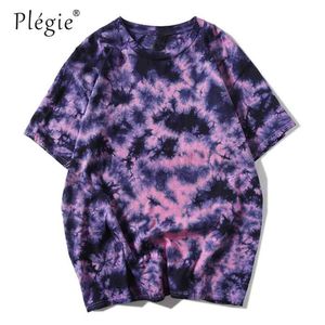 Tie Dye T Shirt Unisex Hip Hop T-Shirt Lato Męskie Okrągłe Neck Loose Tshirts 100% Bawełna Damska Oversize Tows Topy 210623