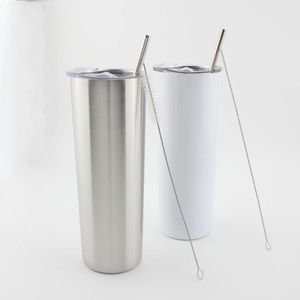 Simple Design 20oz Stainless Steel Skinny Vacuum Tumbler Sublimation Straight Cups with Metal Straw and Lid WWQ