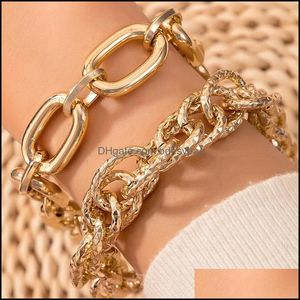 Link Chain Jewelry2Pcs/Sets Gold Color Bracelets For Women Punk Heavy Metal Hollow Geoemtric Adjustable Party Jewelry Wholesale Drop Delive