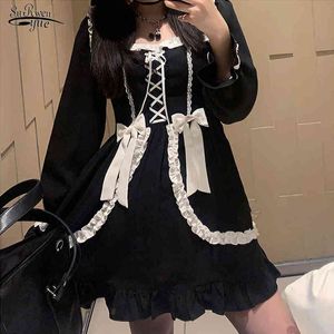 Japon Tarzı Gotik Lolita Elbise Kadınlar Kız A-Line Ince Siyah Yaz Es Bandaj Vintage Kawaii Mini Vestido 13260 210521