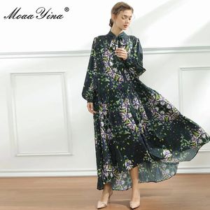 ファッションデザイナーのドレス春の女性のドレス長袖フローラルプリントズマキシドレス210524