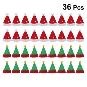 48pc Mini Cappello da Babbo Natale Lecca-lecca Top Topper Cover Decorazioni di buon Natale Tappo di protezione per bottiglia di vino Cappelli per imballaggio di caramelle 211018