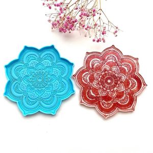 100 adet Mandala Coaster Epoksi Reçine Kalıp Mandala Çiçek Tepsi Kupası Mat Döküm Silikon Kalıp DIY El Sanatları Yapımı Aracı