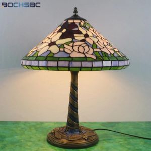 Bordslampor bochsbc tiffany stil heminredning lampa målat glas flerfärgade skrivbord belysningar rose morgon glans druv lampskärm