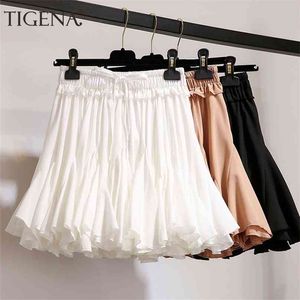 Tigena alta cintura plissada tutu saias mulheres verão coreano mini curto chiffon fêmea branco sol escola 210629