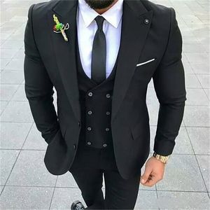 Yakışıklı Groomsmen İki Düğmeler Damat Smokin Tepe Yaka Erkekler Düğün Takım Elbise / Balo / Yemeği Adam Blazer (Ceket + Pantolon + Kravat + Yelek) W491