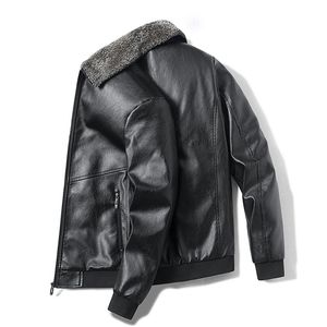 冬の暖かい男性の革のジャケット厚い革のカジュアルジャケットメンズコートの毛皮の襟男性PU防風ジャケットのアウターウェア211111