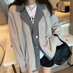 Projeto Coreano Cardigan Camisola Feminina Outono Falso Dois Peece Suit Top Lazy Casaco Moda V-Neck Fileira Dupla Botons