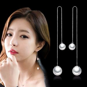 Lange paragraaf Stud Tassel Pearl Ear Wire Hypoallergeen Koreaanse Mode Zilveren Sieraden Fabrikanten Groothandel Oorbellen Witte schimmel