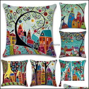 Cushion/Decorative Pillow Home Textiles & Garden Decorative Case Abstract House Trees Painting Pillowcase 17.5 Inches Cotton Linen Chair Sea