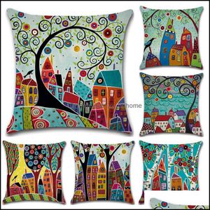 Almofada / travesseiro decorativo Home Têxteis Jardim Decorativo Caso Abstrato Casa Árvores Pintura Pillowcase 17.5 polegadas Cadeira de algodão Cadeira mar