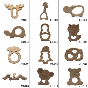 10pcs 안전한 카라 젖꼭지 아기 Teether 귀여운 뿔 디자인 나무 링 동물 모양 장난감 수제 나무 teether-giraffe teether 211106