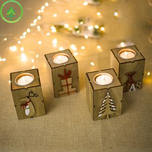 Kerst kaarshouder Mini houten kandelaar decoratie patroon van rendier treeight houder voor Xmas home decor 5259 Q2
