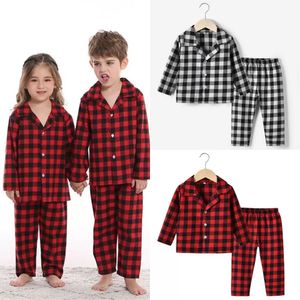 Kids meninos meninas xadrez xadrez verificar pijamas pijama conjunto criança grade camisa calça dois peça roupa de roupa vintage retro natal sleepwear roupas
