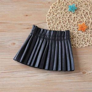 Summer Skirt Girl Clothes Kid Children Pleated Leather Black s For Girls 210528