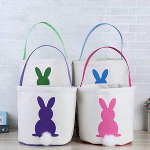 120 pcs Cesta de coelho da Páscoa Bunny Bunny Bags Coelho Impresso Canvas Sacola Bolsas De Ovo Doces Cestas 4 cores Transporte marítimo DAP437