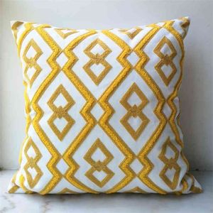 Желтая подушка для подушки милый алмаз геометрическая вышивка наволочка с для дивана-кровать простой дом декоративный 45x45см 210907