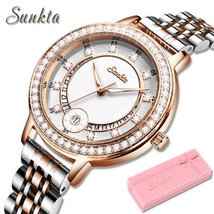 Montre Femme SUNTKA Classic Watches For Women Top Luxury Brand Gift Clocks Bracele Watch Woman Dress Waterproof Ladies Watch+Box 210517