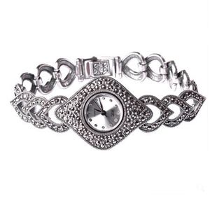 Jade Angel Thail Sterling Marcasite Antik Watch Womens Smycken 925 Silver Armband