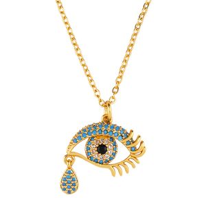 18K Gold Colourful Zirconia Necklace High Quality Copper Link Chain Evil Eye Pendant Necklaces Women Jewelry