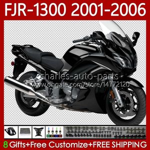 Fairings de OEM para Yamaha FJR-1300 FJR 1300 A CC FJR1300 01 02 03 04 05 06 Dark Black Moto Body 106No.58 FJR-1300A 2001 2002 2003 2004 2005 2006 FJR1300A 01-06 Kit de carroçaria