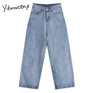 Yitimuceng Frauen Jeans Gerade Lose Volle Länge Hosen Frühling Hohe Taille Denim Bequeme Casual Kleidung Mode 210601