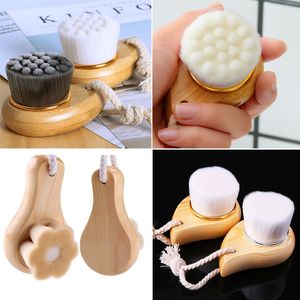 Facial Bamboo Wood Handle Cleansing Brush Beauty Tools Soft Fber Hair Manual Brush Face Brushes Skin Care Handheld Washing Bristle Cleaning for Deep Pore