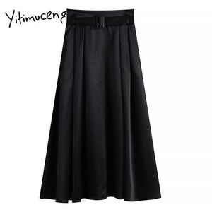 Yitimuceng svart bandage kjol för kvinnor hög midja mini a-line kläder solid vår sommar mode kjolar 210601