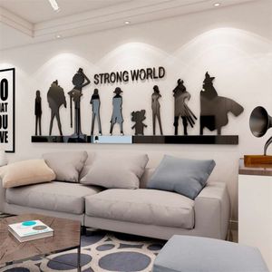 Anime One Piece Creative Wall Stickers Bedroom Living Room Background Wall Mirror Acrylic Children's Room Cartoon Wallpaper 210929