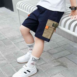 Koreanska barn Sport Shorts Navy Blue Cargo Byxor för Teenage Thin Short Summer Toddler Kläder 8 12yrs 210622