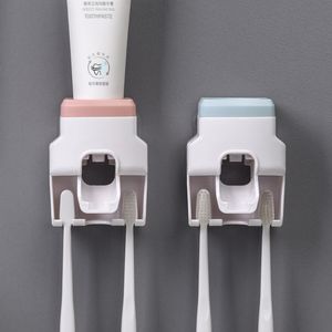 Porta dispenser per spremi dentifricio, facile da installare, con ventosa super adesiva, ganci da parete, accessori per il bagno