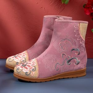 Beijing pano sapatos de algodão feminino botas de alta qualidade inverno retro bordado antiderrapante vento chinês
